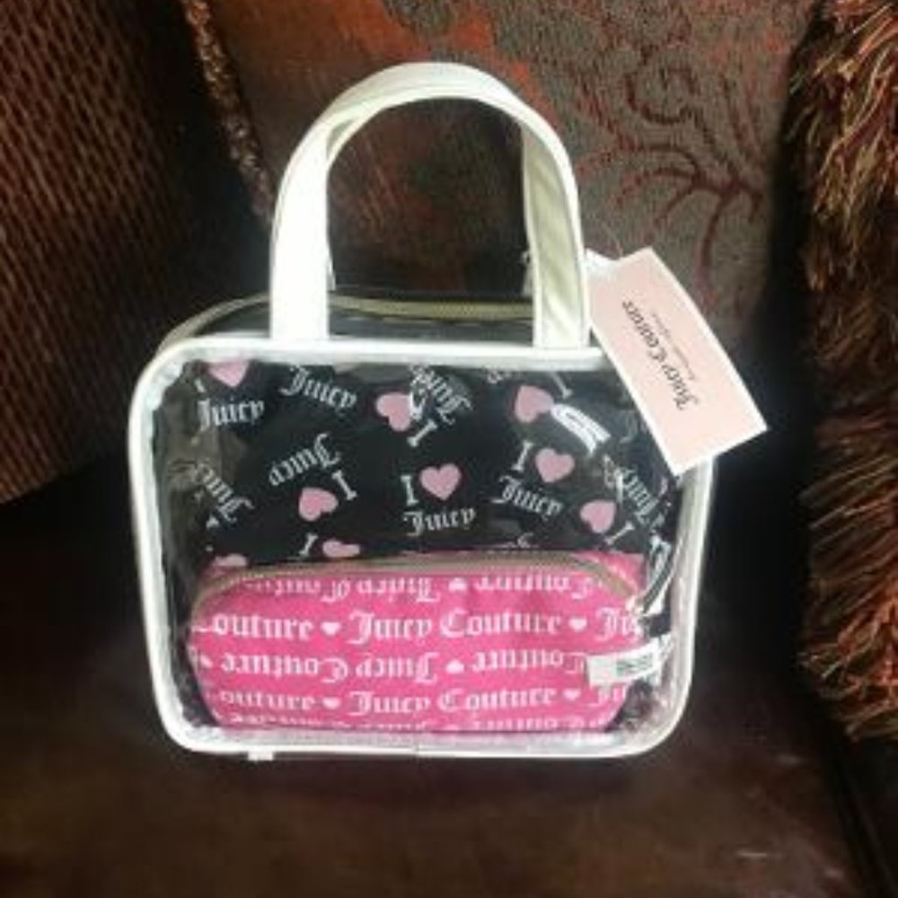 New JUICY COUTURE Triple Make Up Roll Bag Set